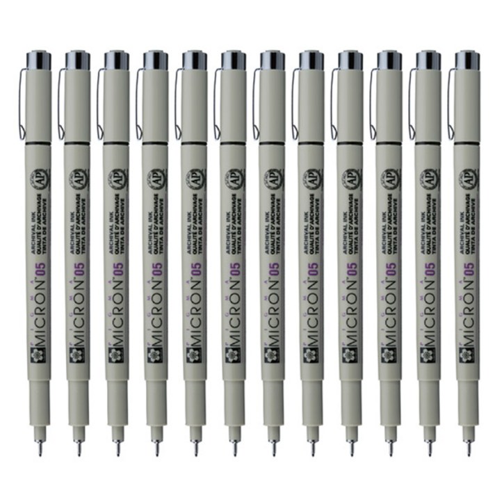 SAKURA 피그마 마이크론 05 젤잉크펜 0.45mm, 블랙, 12개입