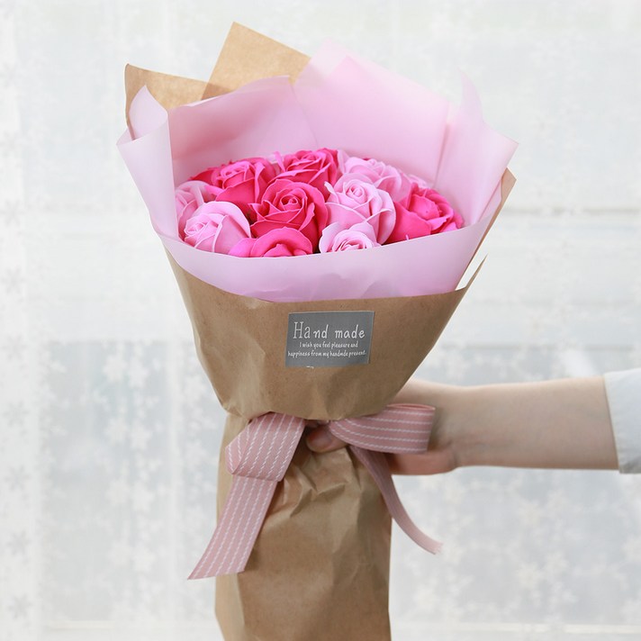 조아트 졸업 15송이 비누장미 조화 꽃다발, 핑크뷰티