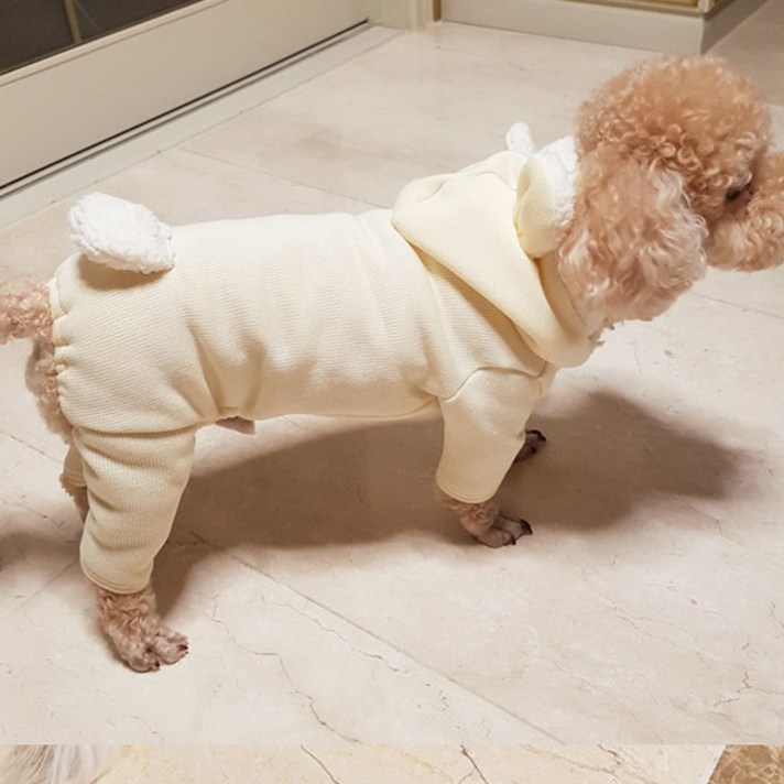 도그맘 곰후드 올인원 반려동물 옷, 크림아이보리