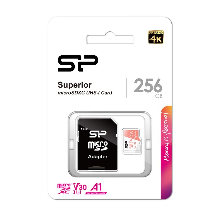 실리콘파워 Silicon Power 마이크로 SD카드 Superior SDXC UHSI 고프로 블랙박스 Class 10 V30 A1, 256GB