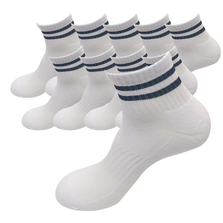 디유런 남성용 스포츠파일 중목양말 10켤레 S17, 백색(검정링글)