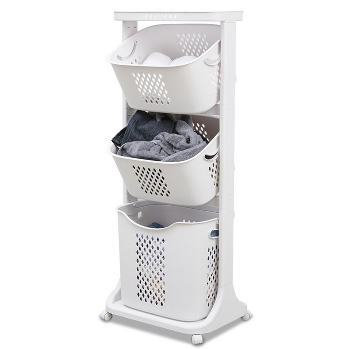 리벤스 다용도 이동식 스윙 3단 빨래바구니, 1개