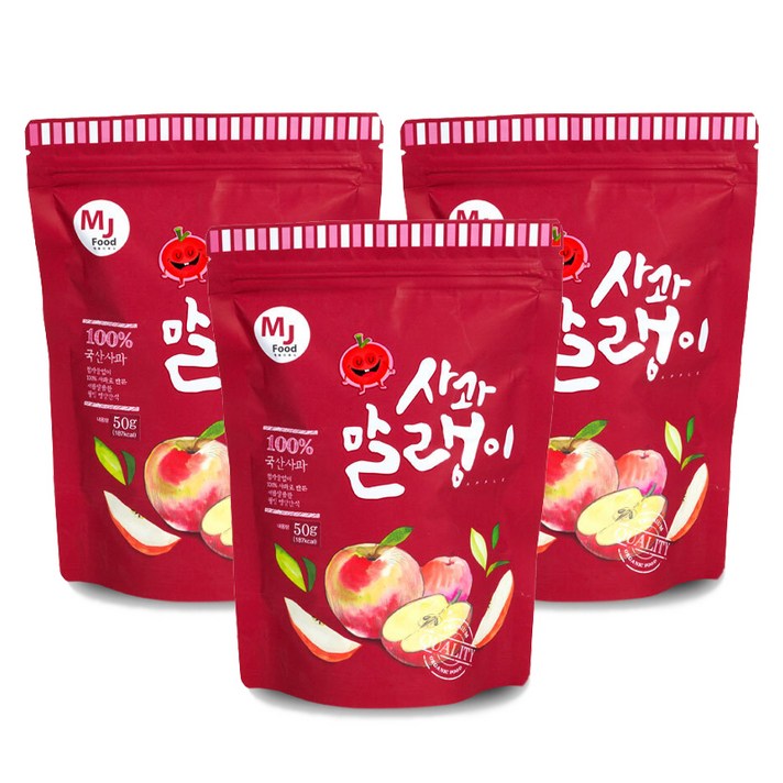 엠제이푸드 사과 말랭이 건과일, 50g, 3개