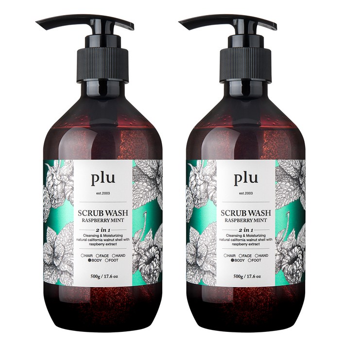 플루 데일리 스크럽 바디워시 라즈베리민트, 500g, 2개