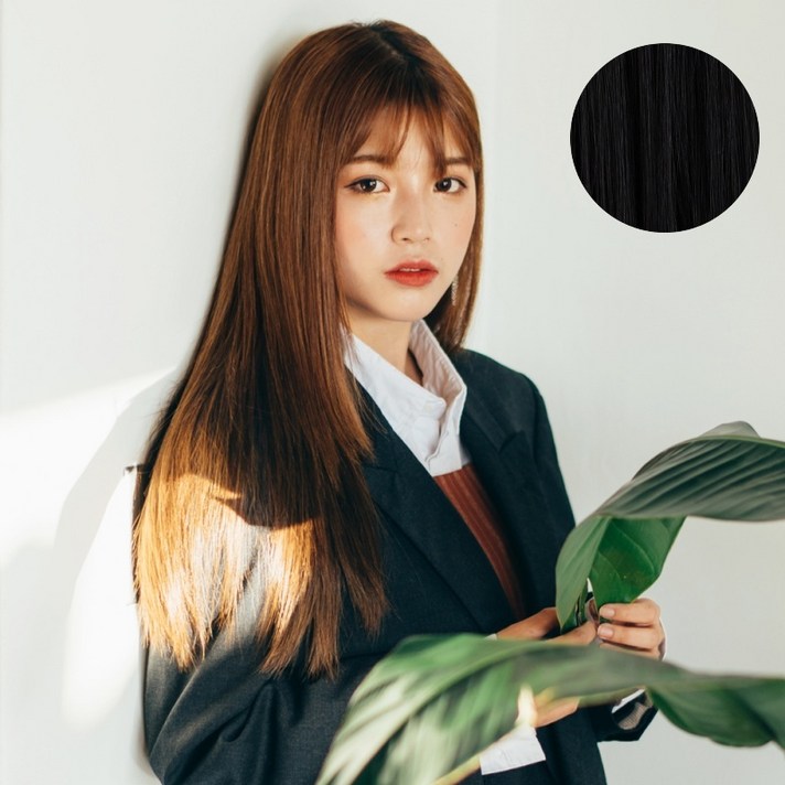 픽앤웨어 4피스 똑딱이 붙임머리 스트레이트, 블랙, 1세트