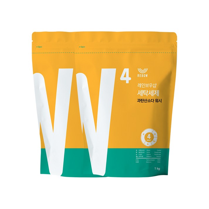  레인보우샵 W4 과탄산소다 워시 올인원 세탁세제 리필, 1kg, 2개 