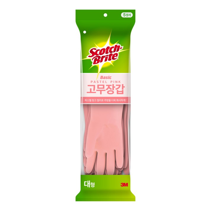 스카치브라이트 고무장갑 대형 5켤레, 파스텔핑크, 1세트
