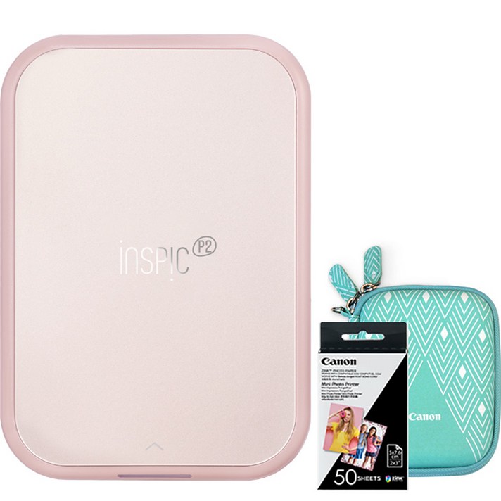 캐논 인스픽 P2 로즈골드 포토프린터 + 인화지 총 60매 + 하드 케이스 세트, PV-223