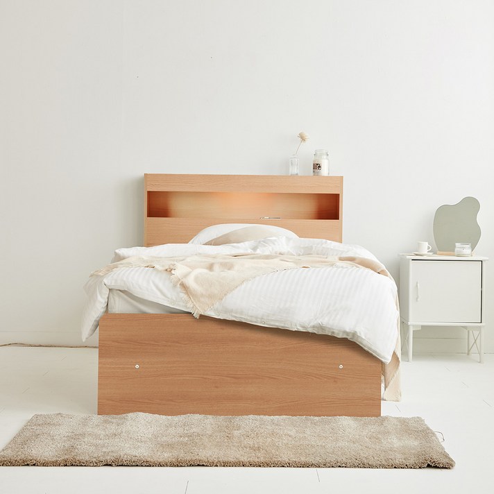 라온퍼니쳐 멜로우 LED 수납 침대프레임 방문설치, 메이플콤비