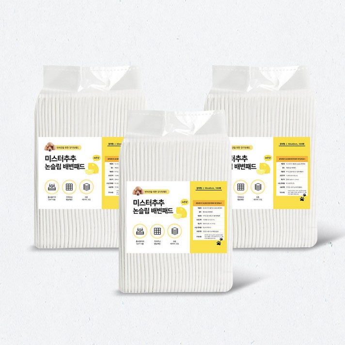 미스터추추 강아지 논슬립 배변패드 레몬향 15g, 100개입, 3개