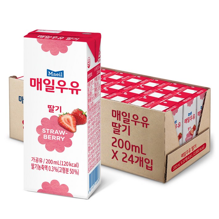 매일유업 멸균우유 딸기, 200ml, 24개