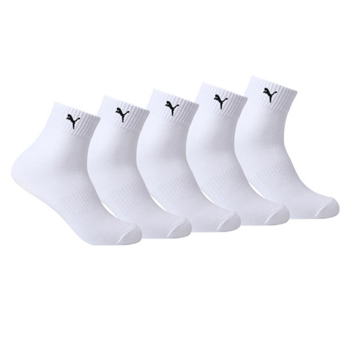 푸마 남성용 이중쿠션 쿼터 단목 스포츠 양말 5족 PUE31013C, WHITE