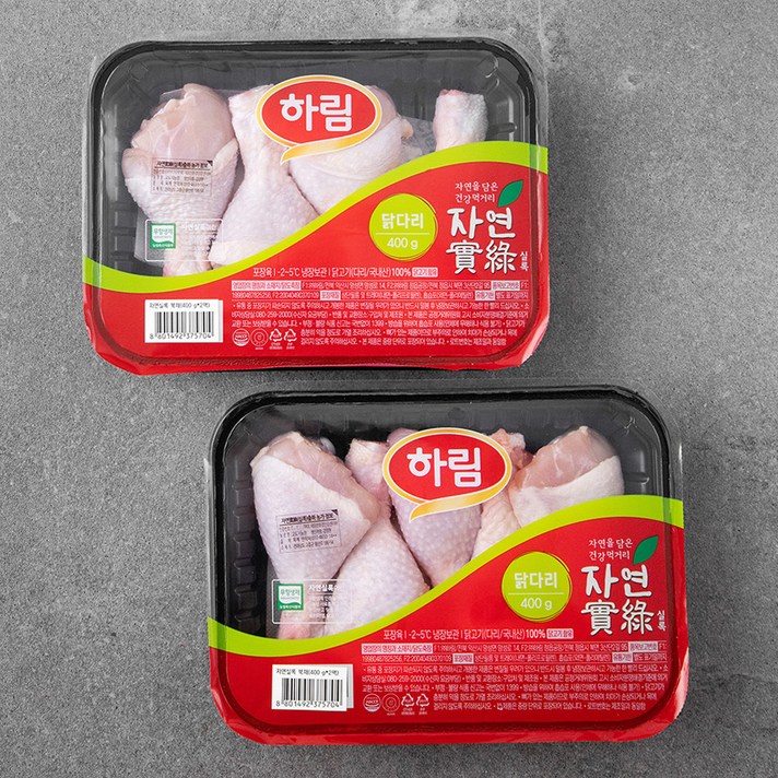 하림 자연실록 무항생제 인증 닭다리 북채 (냉장), 400g, 2팩