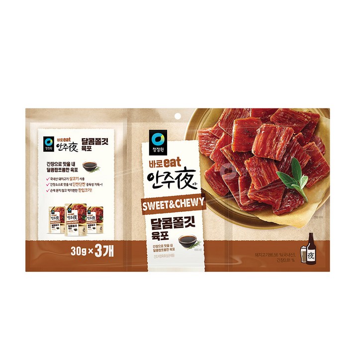 청정원 바로 eat 안주야 달콤쫄깃 육포, 30g, 3개입