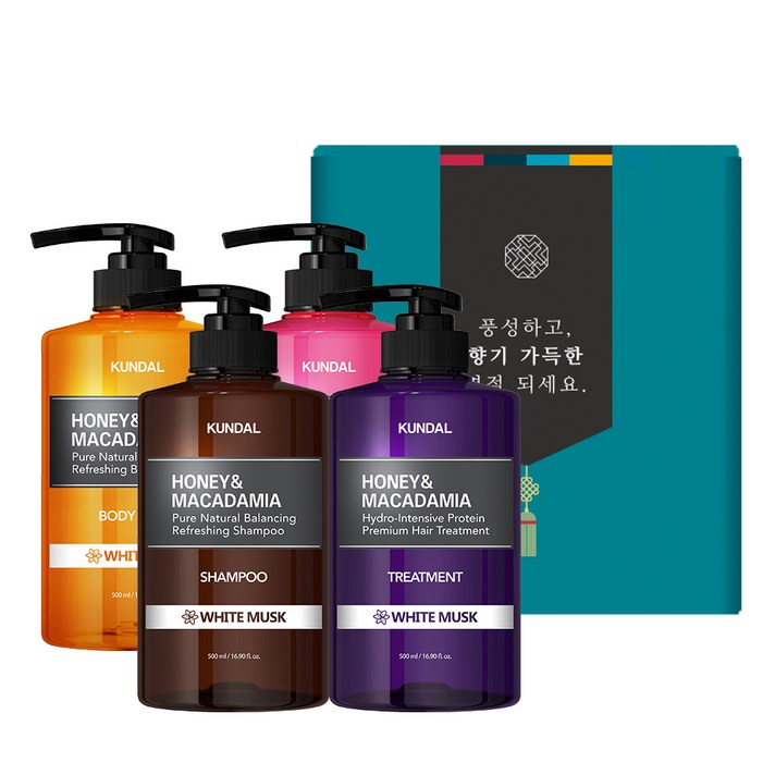쿤달 헤어바디 4구 명절 선물세트 C 화이트머스크향, 1세트