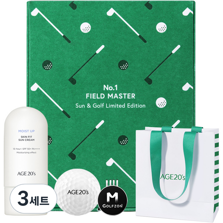 에이지투웨니스 스킨핏 수분 선크림 60ml SPF50+ PA++++ + 골프 마스터 키트 선 & 골프 리미티드 에디션 세트 + 쇼핑백, 3세트