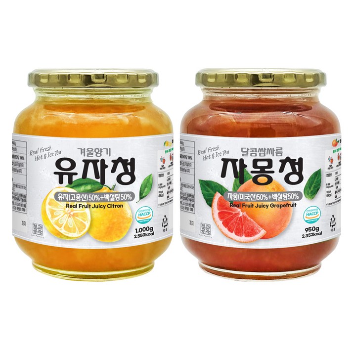 견과공장 겨울향기 프리미엄 햇과일청 2종 세트 유자청 1kg + 자몽청 950g, 1세트