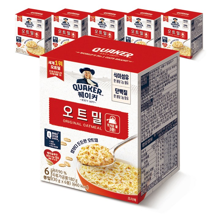 퀘이커 오트밀 오리지널, 180g, 6개