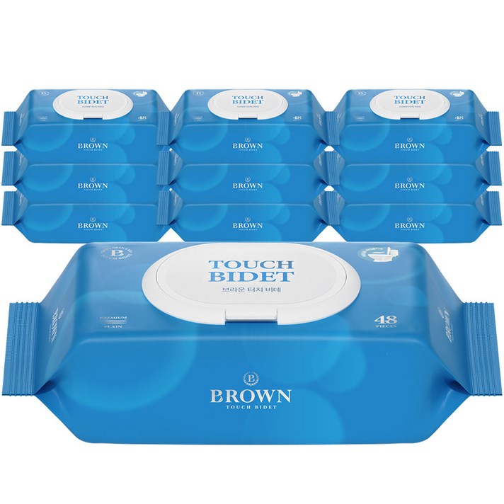 브라운 저자극 터치 비데 화장실용 물티슈 캡형, 48개입, 10개