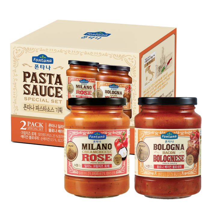 폰타나 크림치즈 로제 파스타소스 430g + 베이컨 볼로네제 파스타소스 430g, 1세트