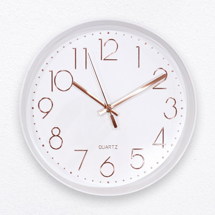 홈플래닛 무소음 원형 벽시계 (건전지 포함), 화이트로즈골드