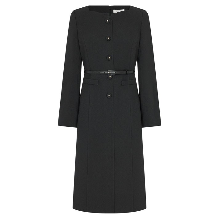 라인어디션 하트넥 벨티드 미디 원피스