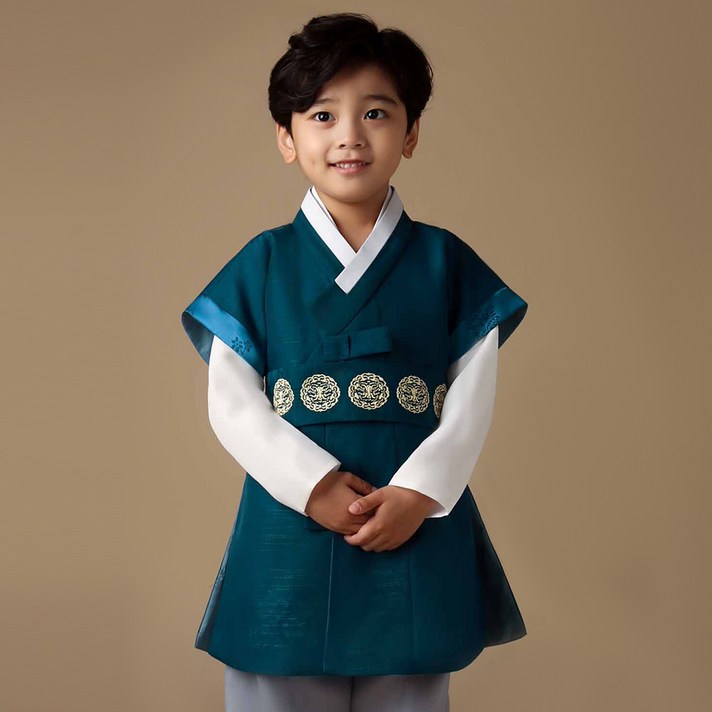 금동이아가한복 남아용 남청록금사띠 아동한복세트 AM133 + 복주머니
