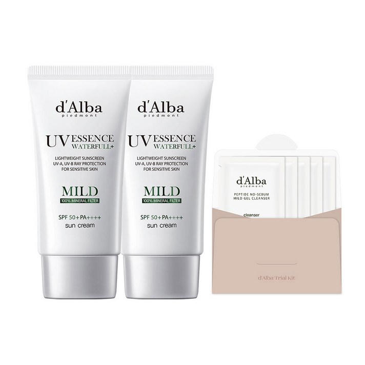 달바 워터풀 마일드 선크림 SPF 50+ PA++++ 50ml x 2p + 약산성 젤클렌저 15ml 세트, 1세트