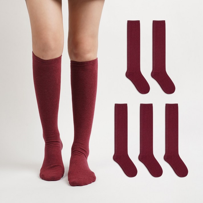 노디자인 여성용 무지 니삭스 반장 양말 5p