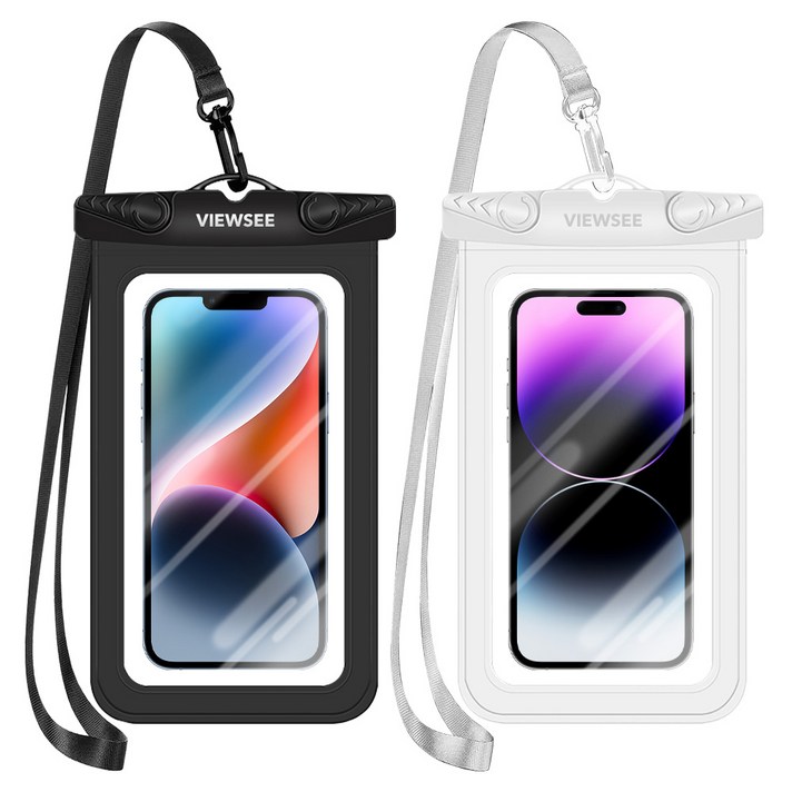 뷰씨 다용도 물놀이 핸드폰 방수팩, 블랙, 화이트, 1세트