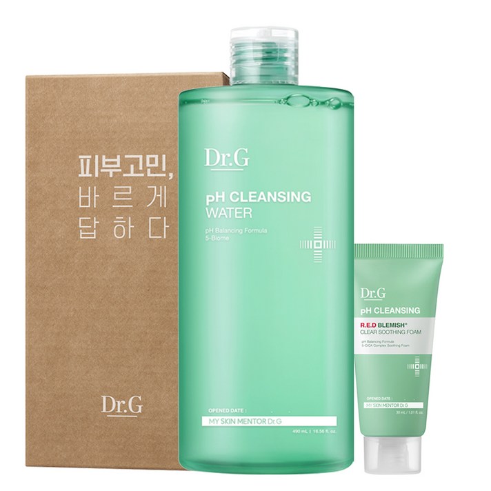 닥터지 약산성 클렌징 워터 490ml + 레드 블레미쉬 클리어 수딩폼 30ml 세트 세트, 1세트
