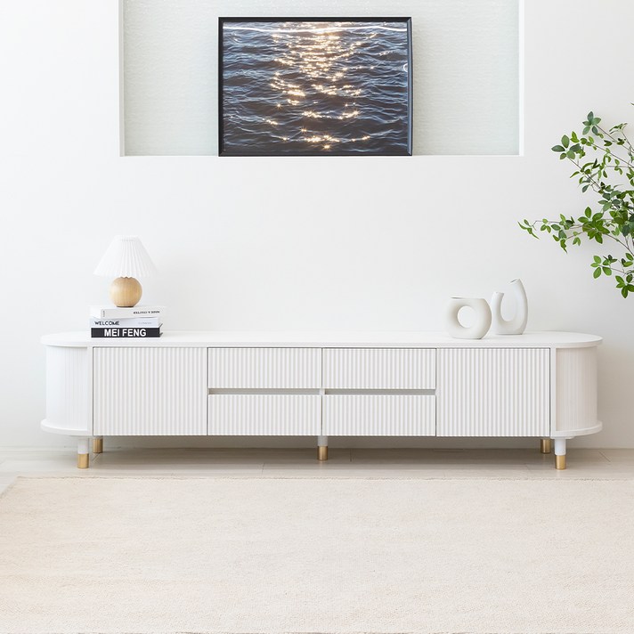  파로마 클래시 템바보드 서랍도어 TV 거실장 2000 방문설치, 내추럴 화이트 