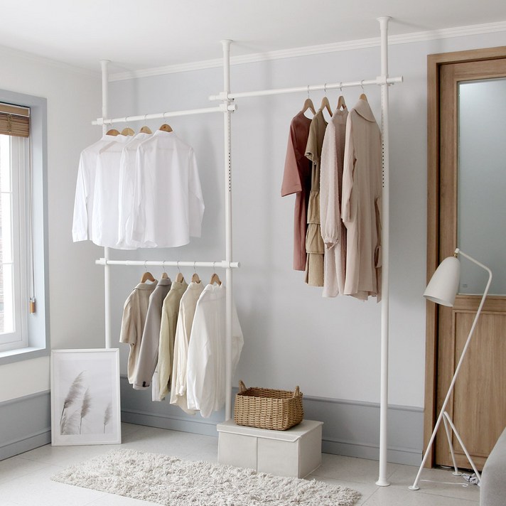  버츄나인 일반형 기둥식 철제 3단 행거, 화이트 