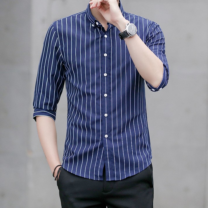 마켓A 남성용 스트라이프 5부 셔츠