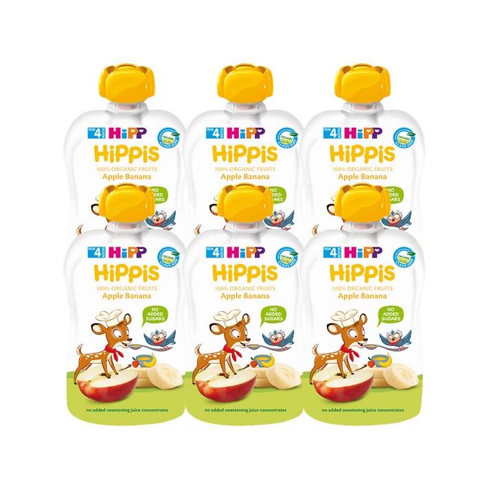 힙 HiPPIS 유기농 과일 이유식 100g, 6개, 사과 + 바나나 혼합맛