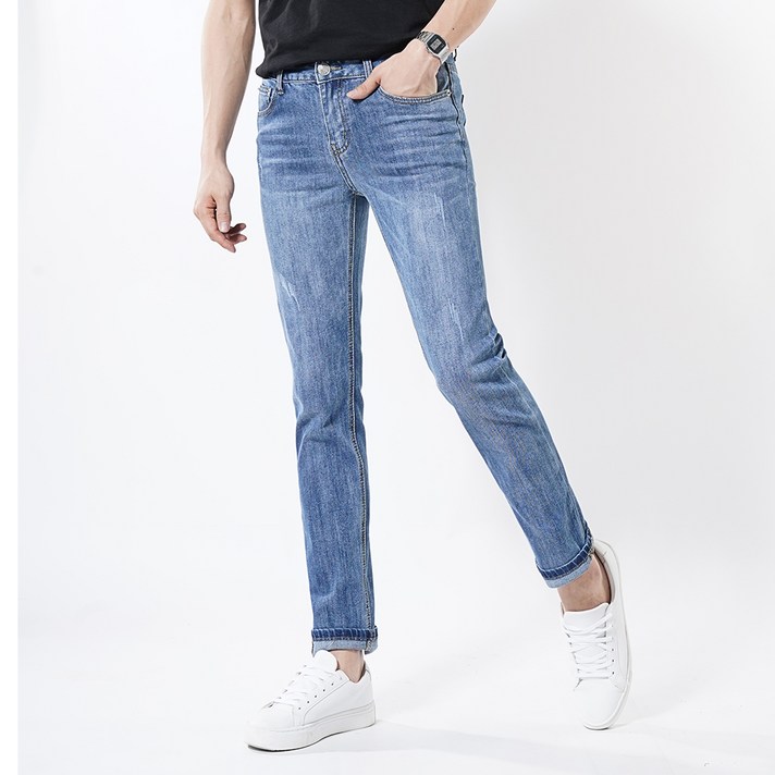 언탭트 남성용 감탄 워싱 슬림 스판 빅사이즈 청바지