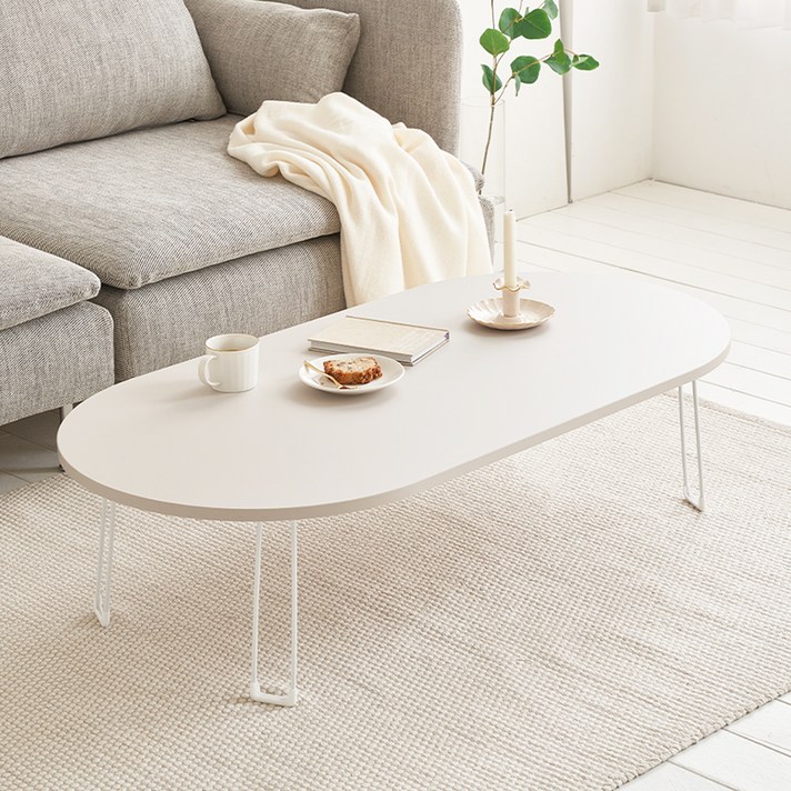 메종드꼼마 그랑데 접이식 거실 테이블 타원형 120cm, (타원형)화이트