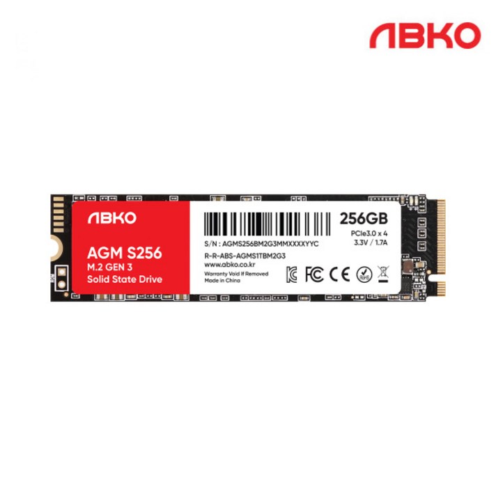  앱코 AGM M.2 NVMe S256 내장형 SSD, ABKOAGMS256GM2G3, 256GB 