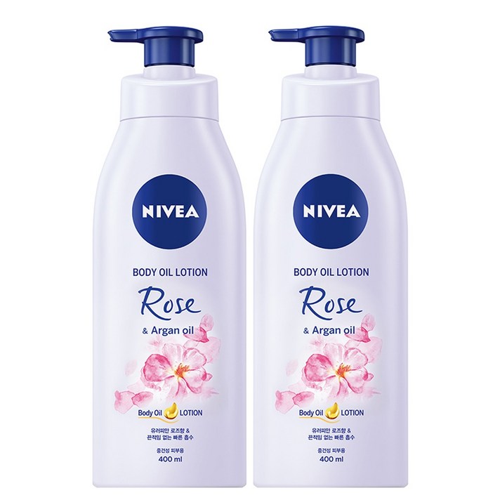 니베아 로즈 앤 아르간 바디오일로션, 400ml, 2개