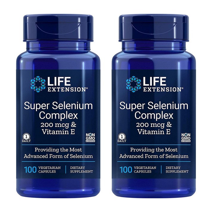 라이프익스텐션 슈퍼 셀레늄 콤플렉스 200mcg & 비타민 E 베지테리안 캡슐, 100개입, 2개