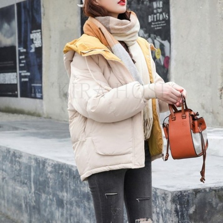 kirahosi 모던 캐주얼 여성 숏 패딩 점퍼 야상 추동 아우터 데일리 195호+ 덧신 증정 Cc6nmld