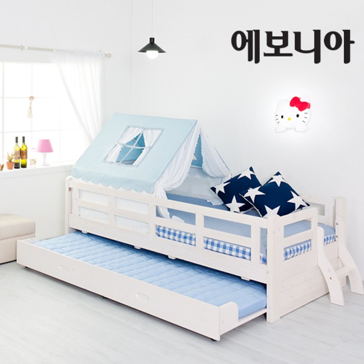 에보니아 미키 이단 하부침대형 싱글 원목침대_SEO등급원목_상단매트제외, 화이트
