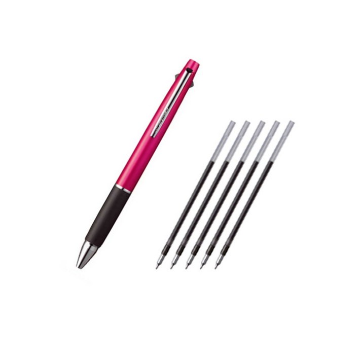 유니 제트스트림 메탈 3색 고급볼펜 0.5mm + 리필심 0.5mm 블랙 5p, 핑크(800), 1세트