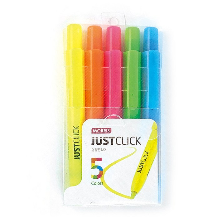 모리스 저스트클릭 형광펜 M2 5종 세트, Yellow, Orange, Pink, Yellow Green, Sky blue, 1세트