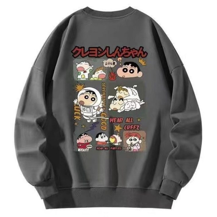 450g 550g 순면 짱구 긴팔티셔츠 루즈핏 커플티 가을 겨울 남녀공용 상의 짱구티 캐린터 프린트 긴팔 티셔츠 맨투맨