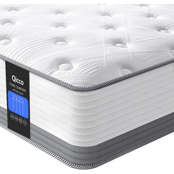 Qicco 침대 매트리스 무음 포켓스프링 바닥 매트리스, 20cm, 화이트