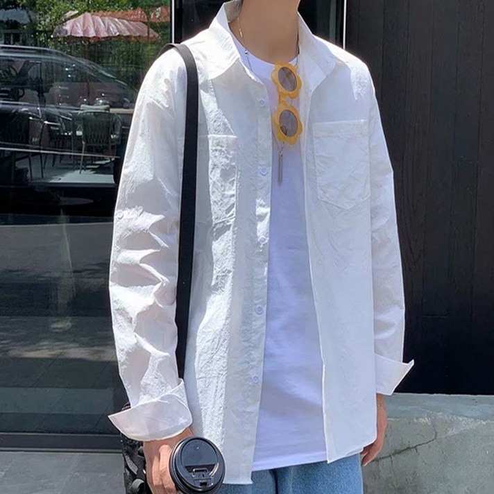 남자 캐주얼 긴팔셔츠 남성 롤업 가을 학생 남방 난방