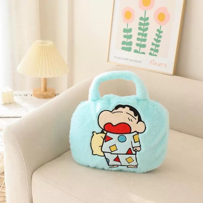 짱구 사계절 쿠션 2in1 사무실 휴대용 무릎담요 겸용 가방