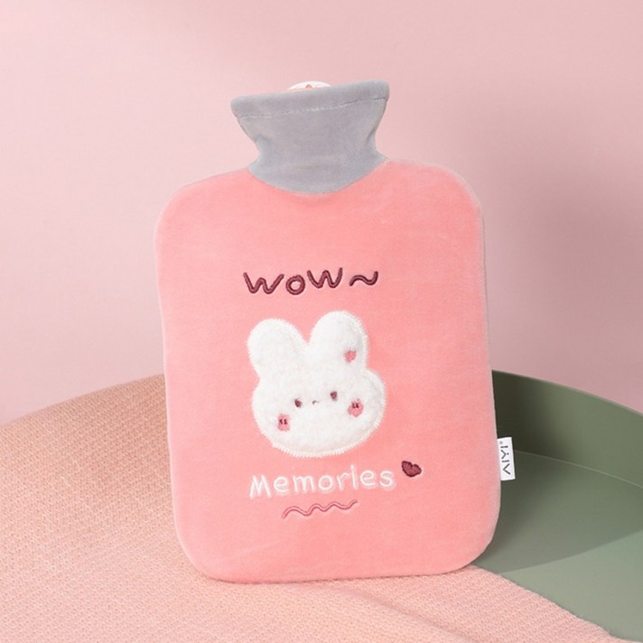 홈데코레 보온 물주머니 500ml 1000ml 찜질팩 보온주머니 보온팩, 극세사 핑크 토끼