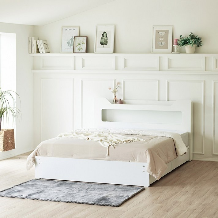 유니티 & 하모니 빅와이드 서랍형 LED 침대 매트리스 세트 싱글 슈퍼싱글 더블 퀸, LED하모니(월넛), 9존독립 화이트 (CL라텍스)